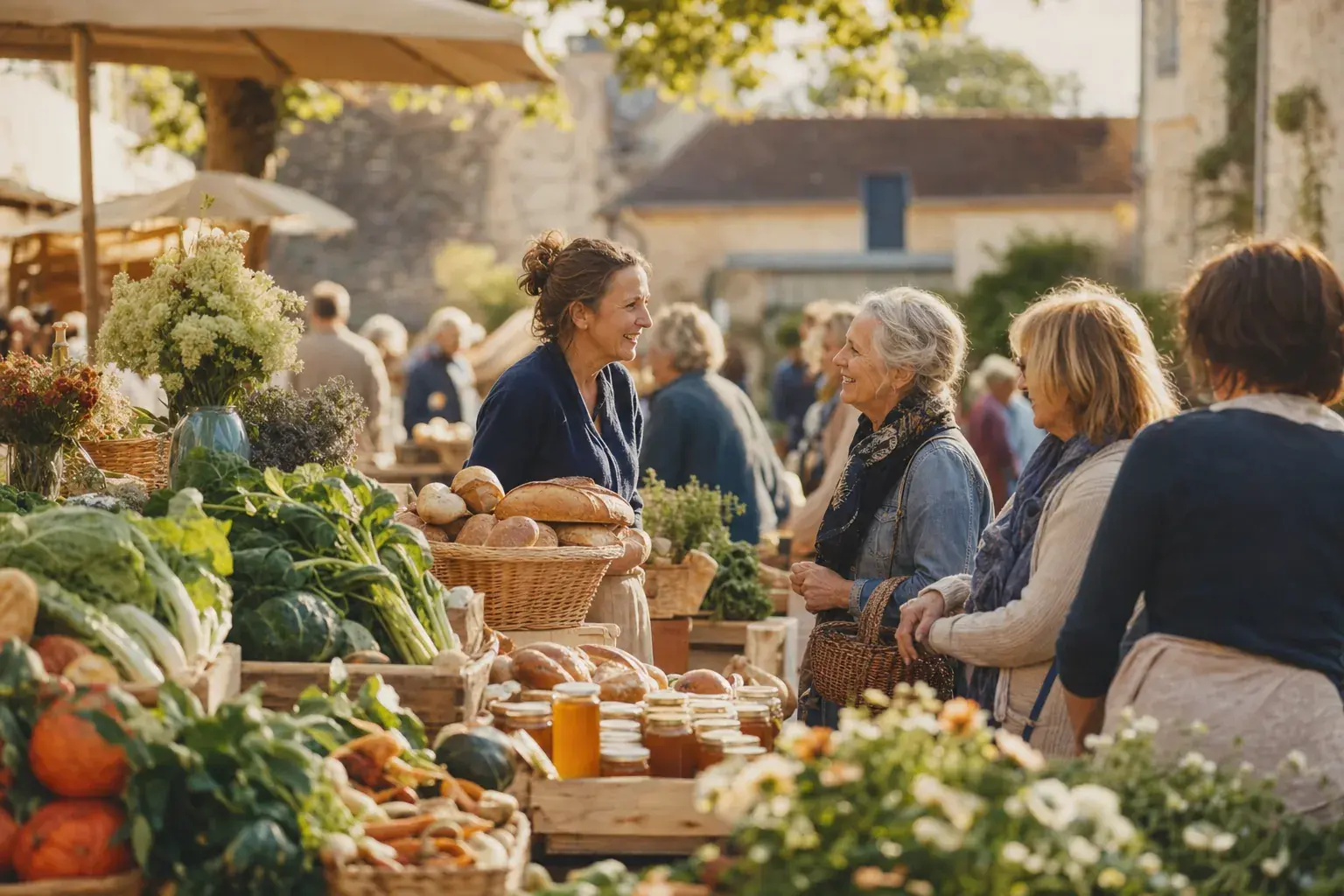 Marché local de campagne en Sarthe, entre voisins
